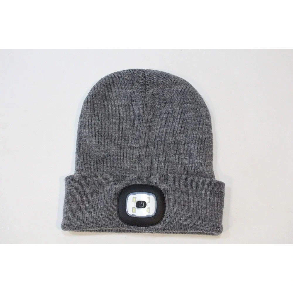 LED Lighted Beanie‎ Hat Winter Cap Gray Knit Acrylic Etsfmoa Rechargable